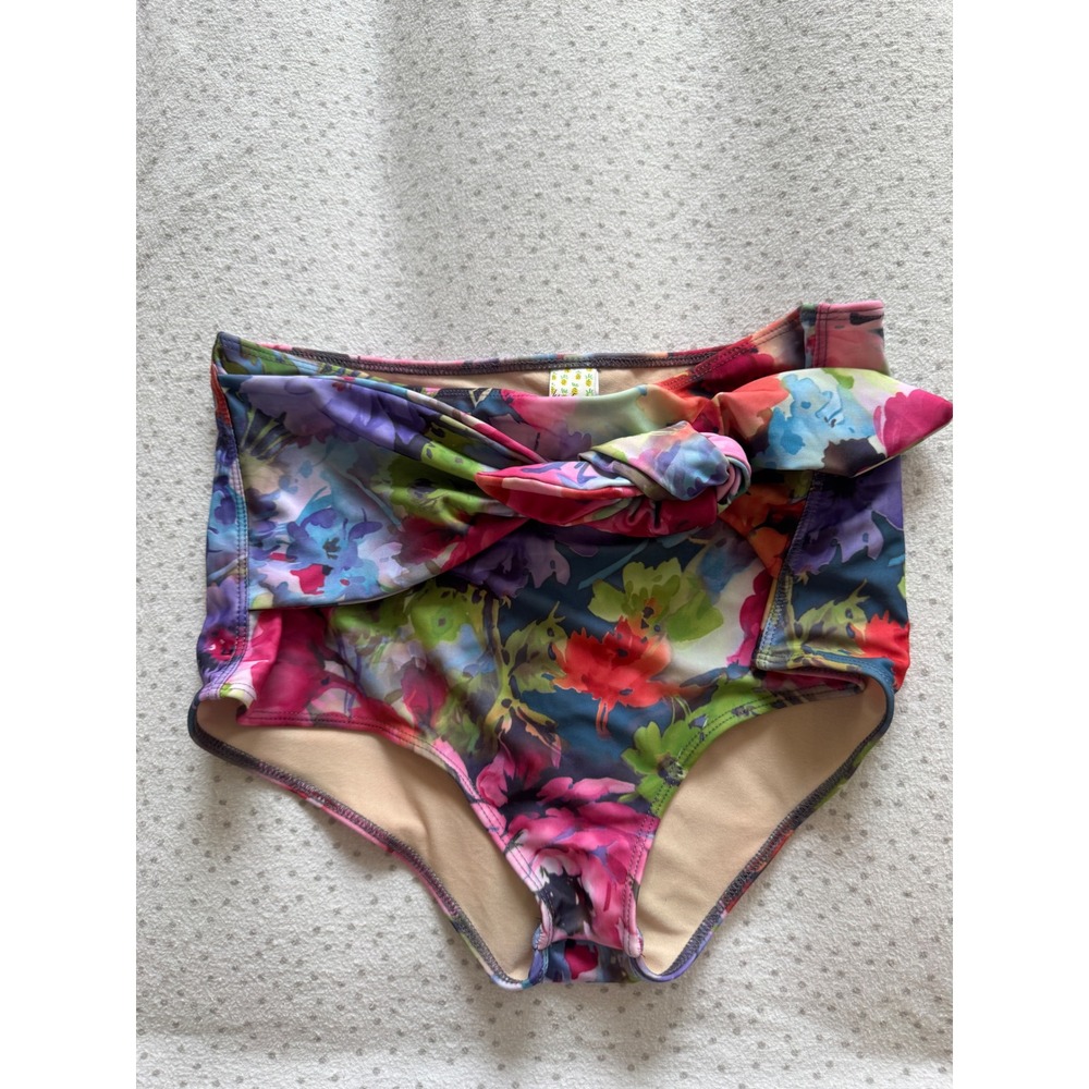 Luau Jeane Floral‎ High Waist Swimsuit Bottoms with Tie XL z2